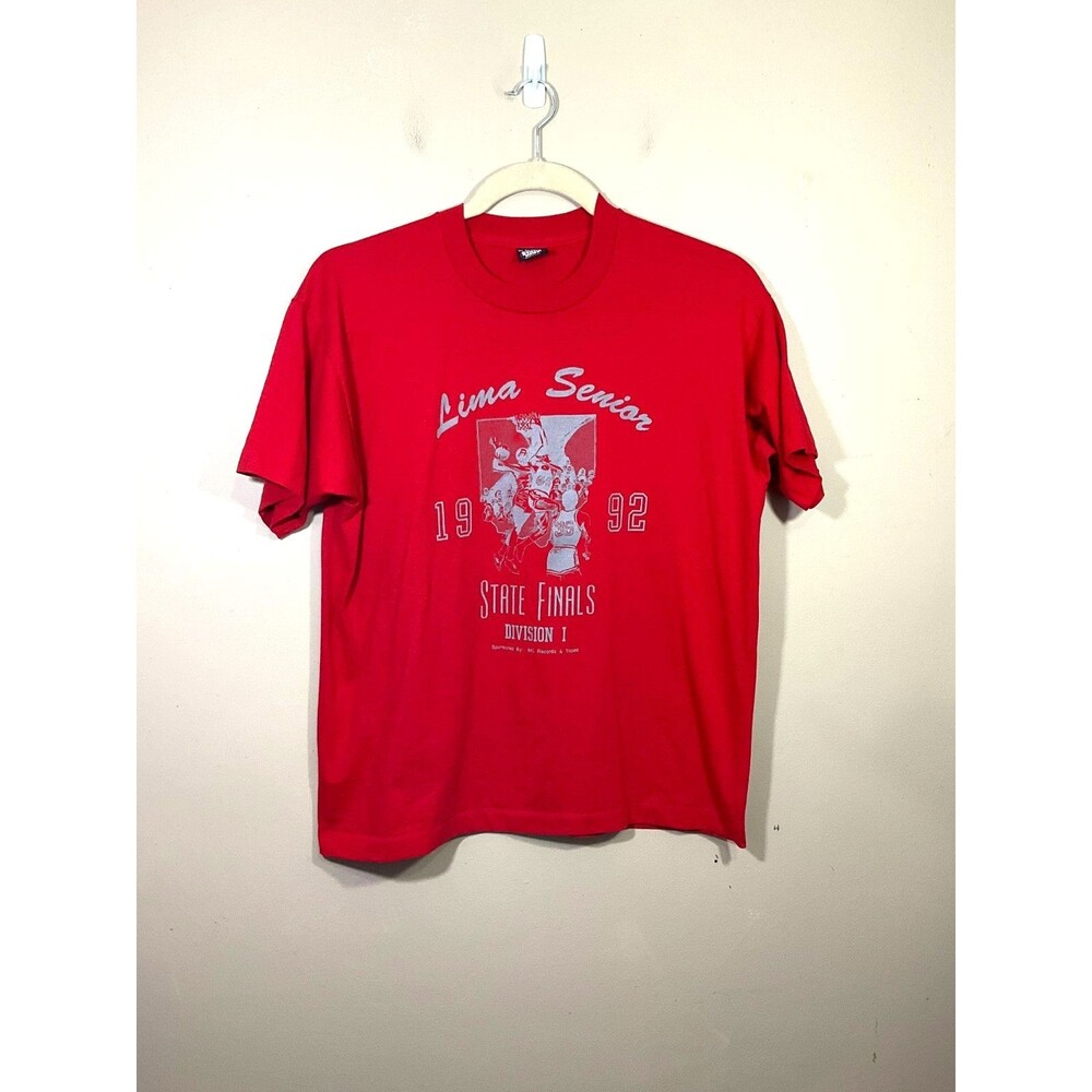 VTG Lima Senior High School Ohio Boys Basketball 1992 State Finals Tee XL Red